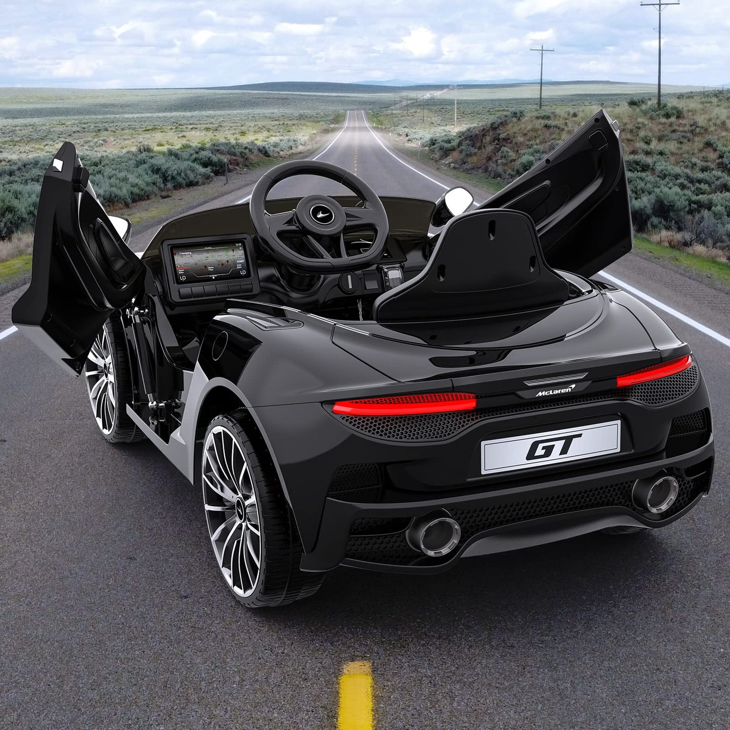 Garvee Ride - P Series: 12V Kids Ride on Car, Licensed Mclaren Battery Powered Electric Car with Remote Control, 3 Speeds, Bluetooth Music, Horn, LED Lights, 4-Wheel Ride on Toys - Black