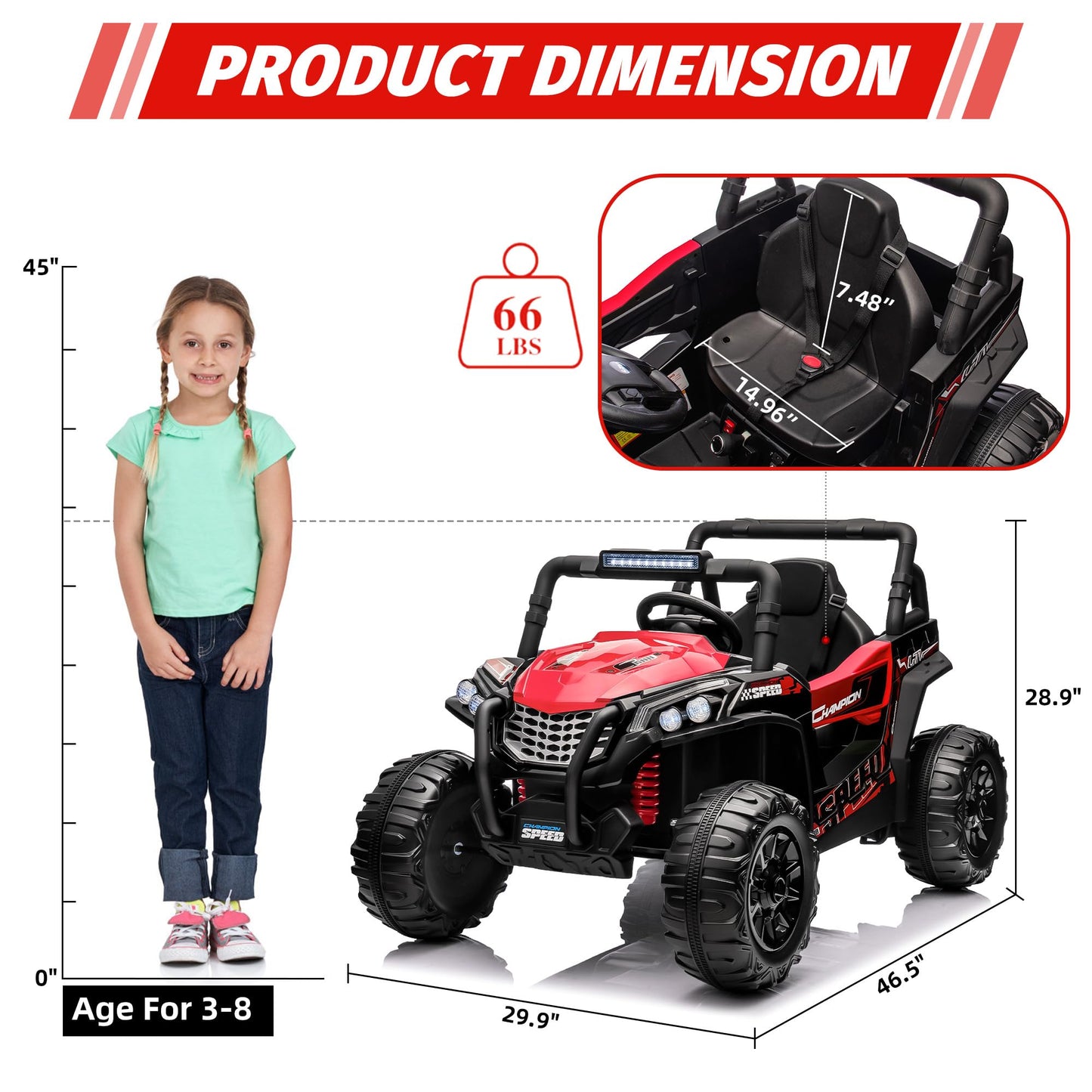 Garvee Ride - P Series: 12V Toy Electric Truck UTV with Large Wide Seat and Remote Control, Led Lights, Wireless Connection, Music, 2 Spring Suspension for 3-8 Boys & Girls