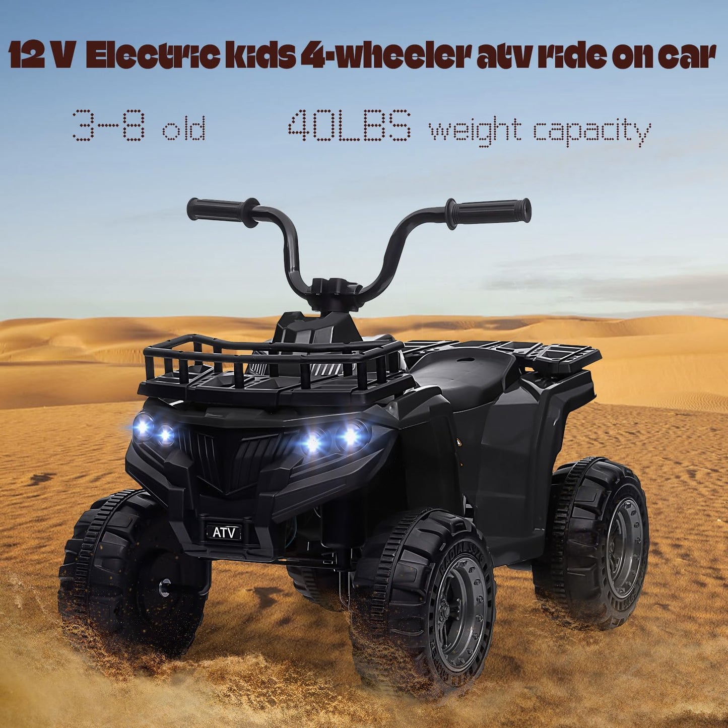 Garvee Ride - P Series: 12V Kids Ride On Electric Quad ATV, Ride Car Toy with Bluetooth Audio, High/Low Speed, LED Headlights, Battery Indicator & Radio Orange - Black