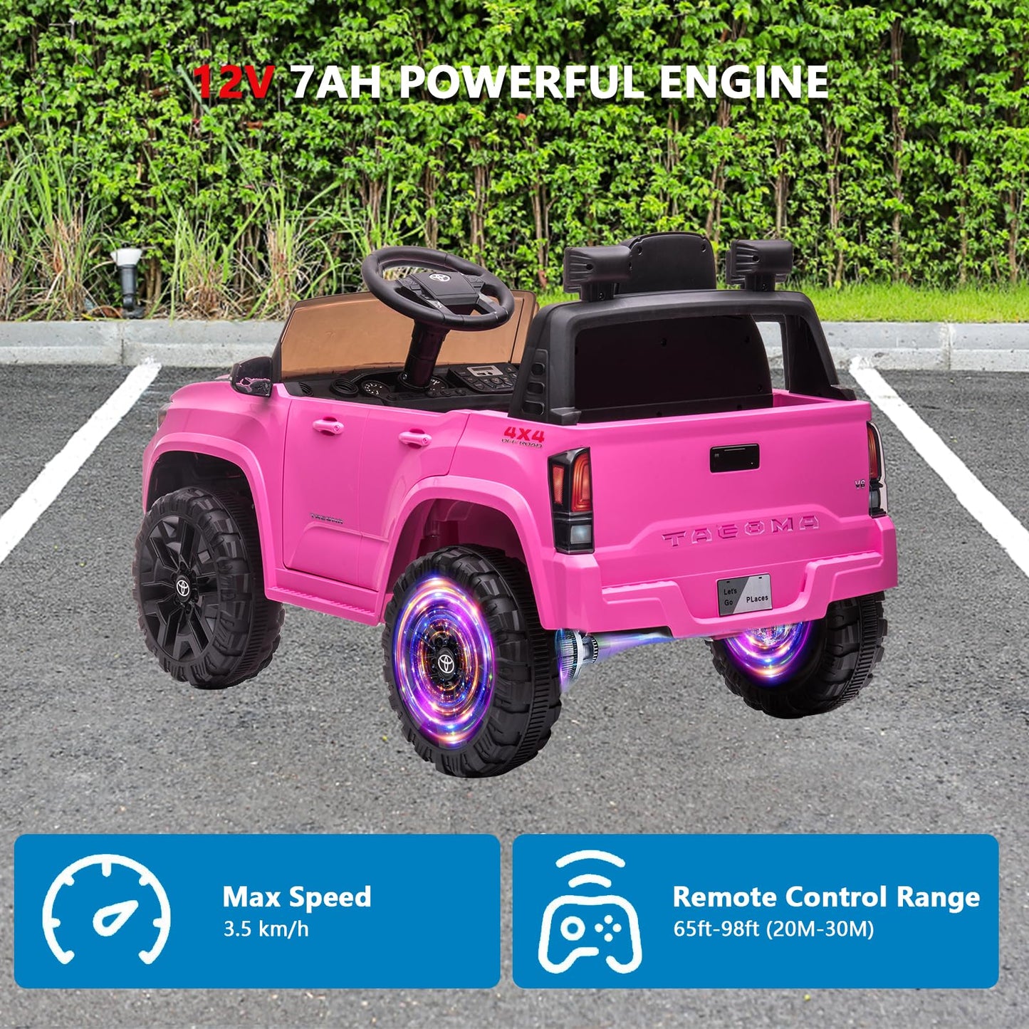 Garvee Ride - P Series: 12V Toyota Tacoma Kids Car, Spring Suspension, with LED Light - Pink