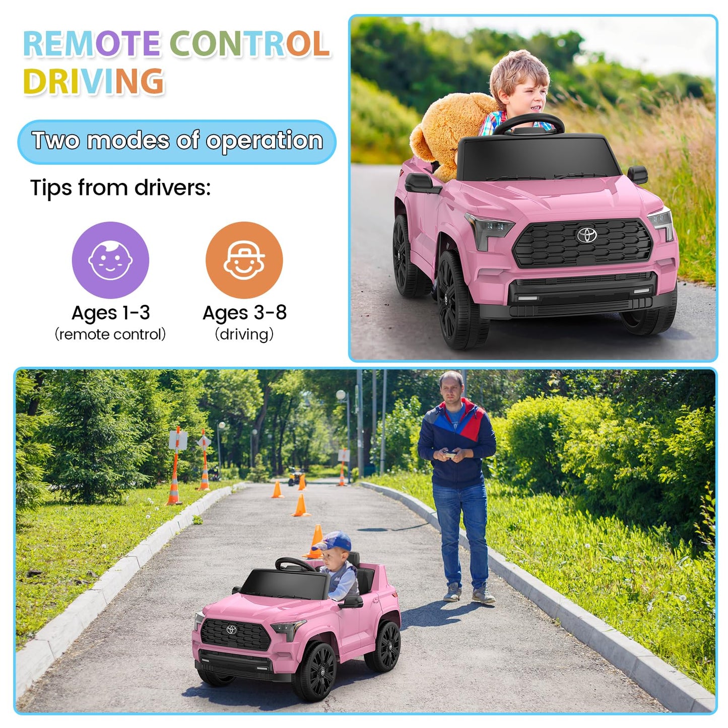 Garvee 12V Licensed Toyota Ride-On Truck: Remote Control, Spring Suspension, LED Lights, Bluetooth, 3 Speeds