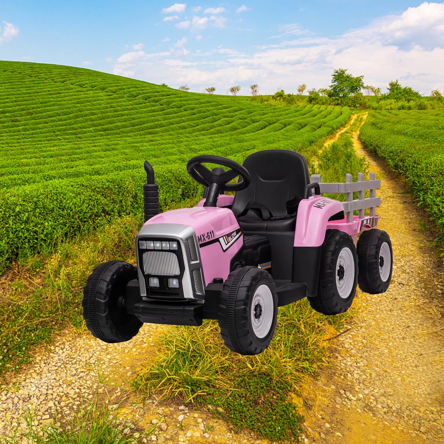 Garvee Ride - P Series: 12V Electric Tractor & Trailer for Kids, 3-6 Yrs - With RC - Pink / 35W