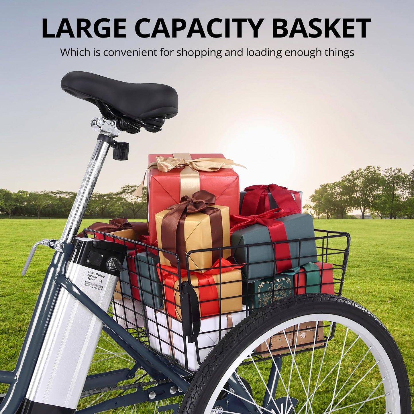 Garvee Electric Tricycle for Adults, 7 Speeds Folding Electric Trike, 26 Inch 3 Wheel Motorized Bicycle w/ 36V 10Ah Removable Battery, E Trikes with Large Basket, 330 Loading Capacity, 250W Motor, Gray
