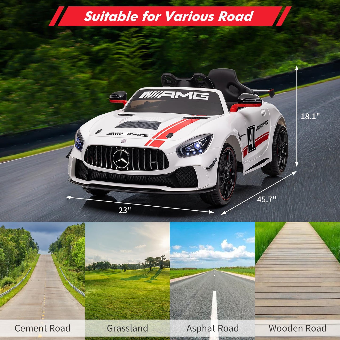 Garvee Ride on Car for Kids with Remote Contorl, 12V Licensed Benz AMG Electric Vehicles Battery Powered Sports Car,Sound System, LED Headlights,One Button Assemble Wheels for 3-8 Years Boys Girls - White