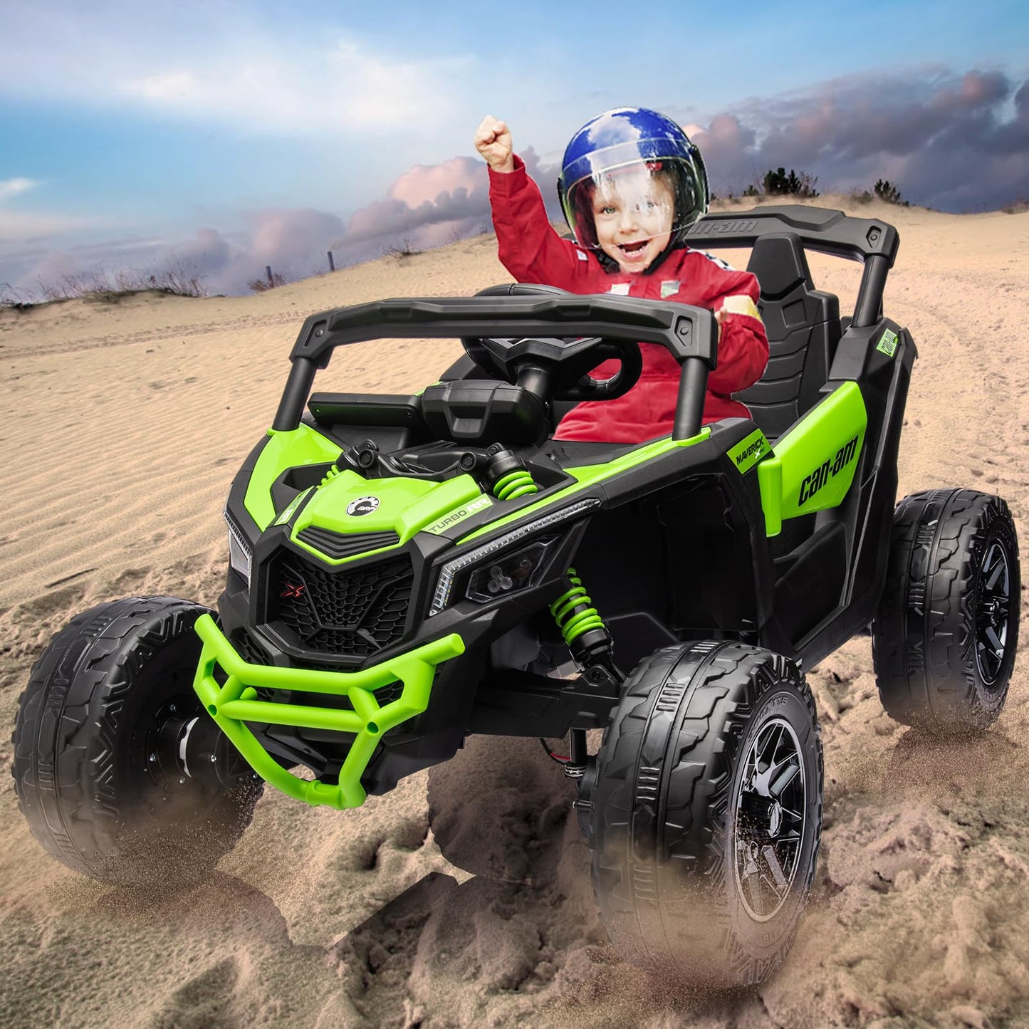 Garvee Ride - P Series: 12V Can-Am Ride-On UTV: Remote Control, Large Seat, Music, LED Lights, Spring Suspension, for Boys & Girls - Green
