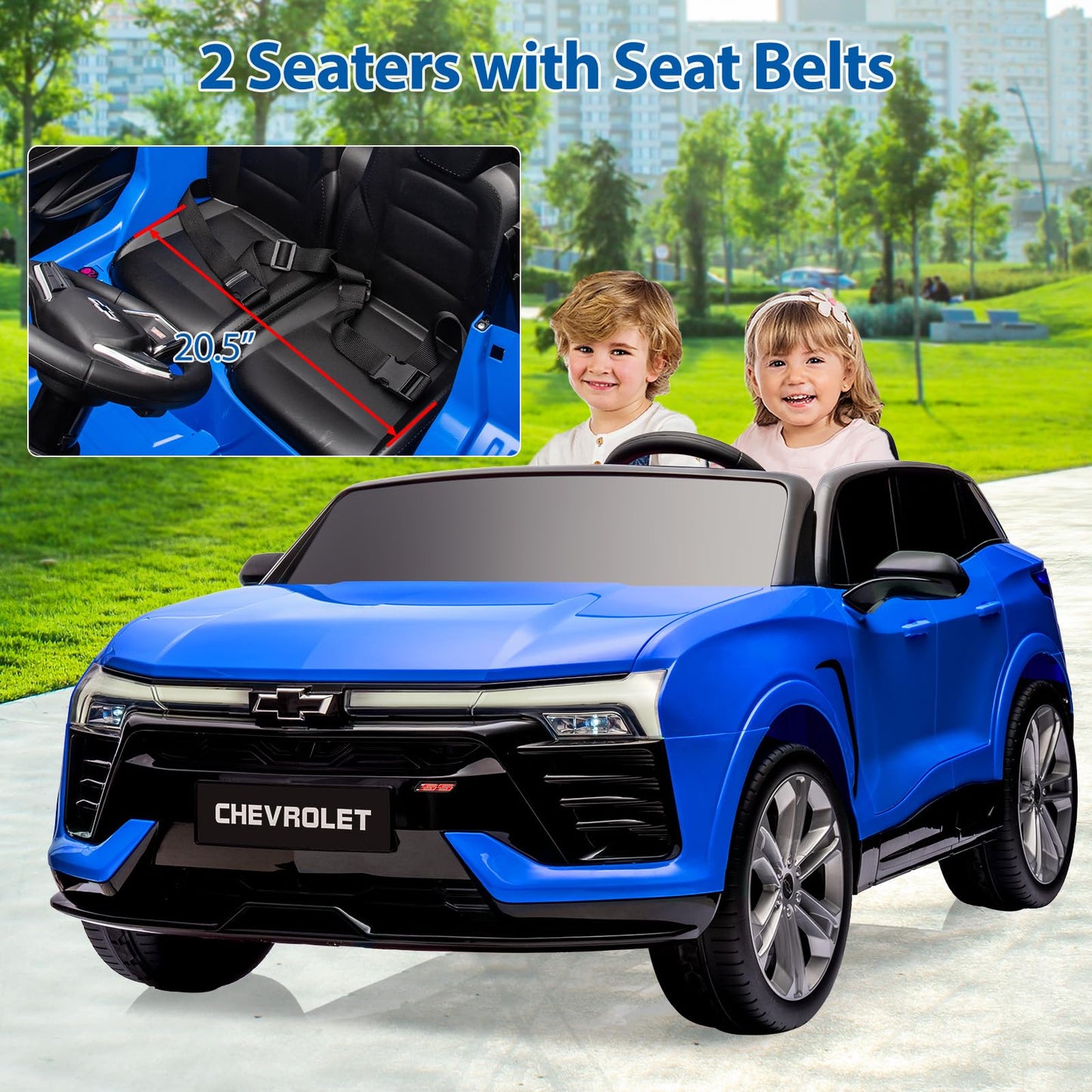 Garvee Ride - P Series: 24V 2-Seater Chevrolet Blazer Kids Car with Remote Control, Bluetooth - Blue