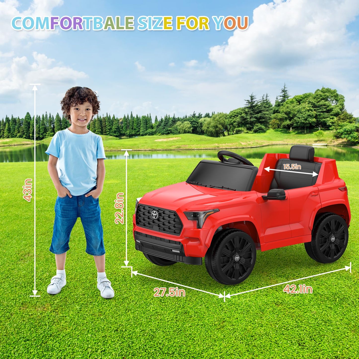 Garvee Ride on Truck Car, 12V Licensed Toyota Electric Cars for Kids, Ride on Toys with Remote Control, Spring Suspension, LED Lights, Bluetooth, 3 Speeds - Red