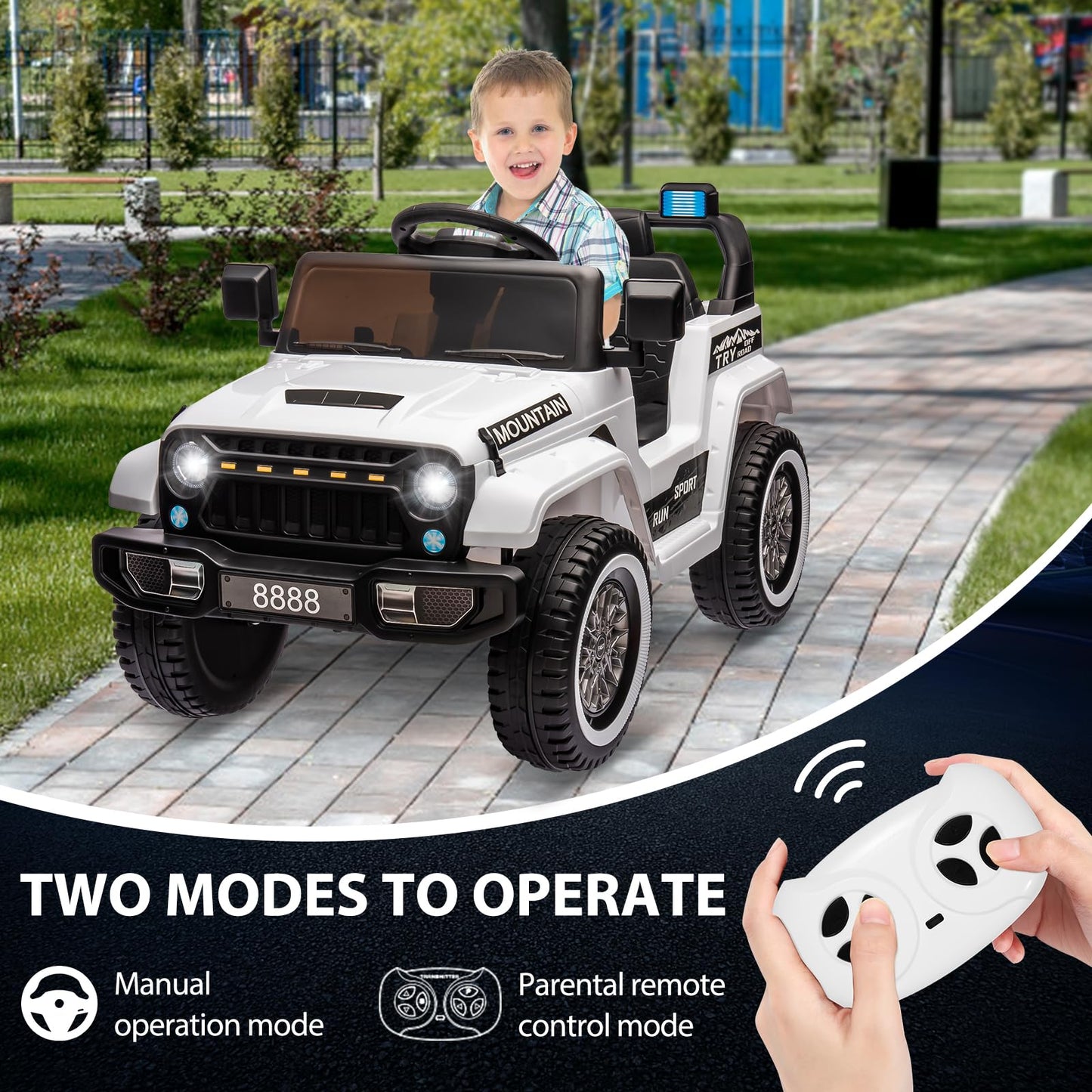 Garvee Ride - P Series: 12V Kids Ride-On Truck For Age 3+, Remote Control, LED, Music, 3 Speeds - White