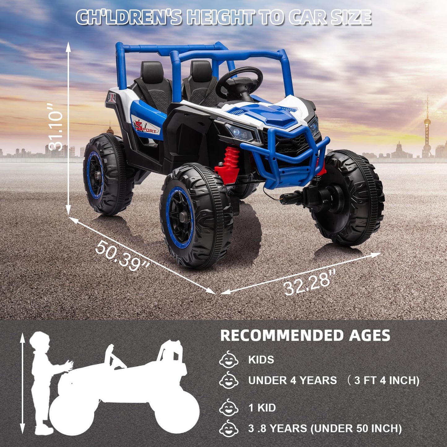 Garvee Ride - P Series: 2 Seater Ride on Car,12V Battery Powered Off-Road UTV Toy,Electric Car with Remote Control,Metal Frame,EVA Wheels,LED,Spring Suspension for 3-8 Boys&Girls - Blue