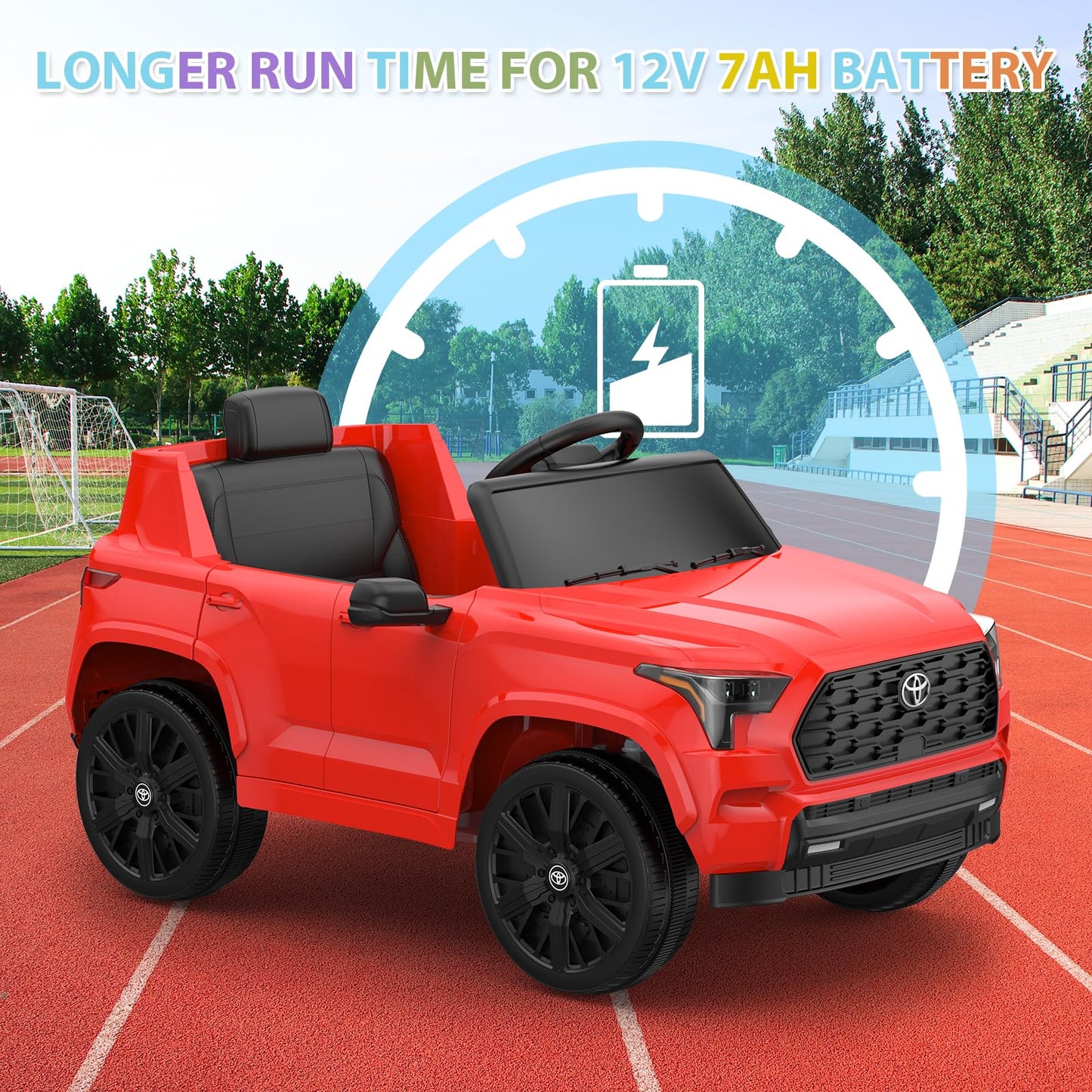 Garvee Ride on Truck Car, 12V Licensed Toyota Electric Cars for Kids, Ride on Toys with Remote Control, Spring Suspension, LED Lights, Bluetooth, 3 Speeds - Red