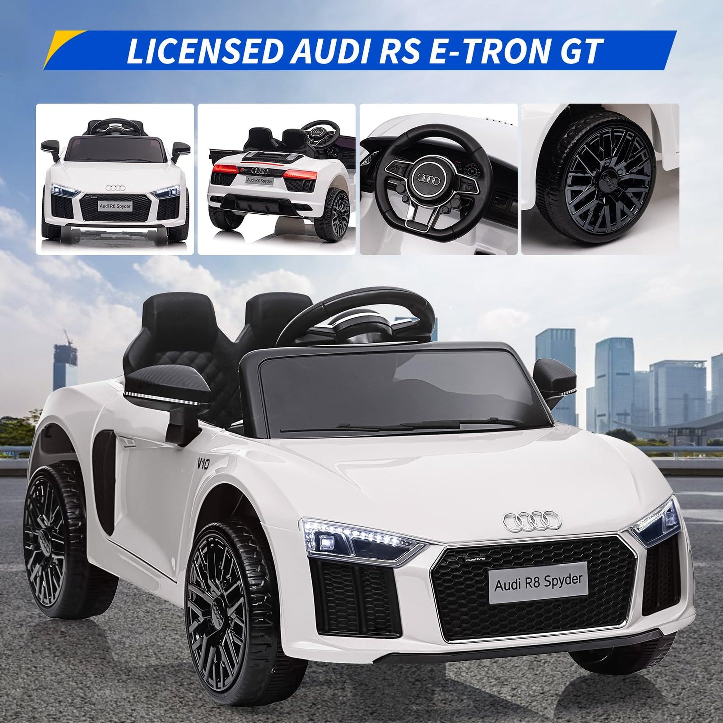Garvee Ride - P Series: 12V Power Battery Electric Vehicles for 3-7 Toddlers, Licensed Toy Car with Remote Control, MP3 Player - White