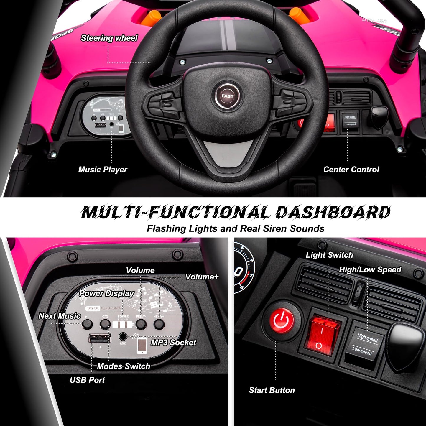 Garvee Ride - P Series: 12V Electric UTV Car with Remote Control, Ride on Truck with Toy Storage, Spring Suspension, LED Headlights, Ride Cars w/4 Wheels, Ride on Toys for Boys Girls, Pink