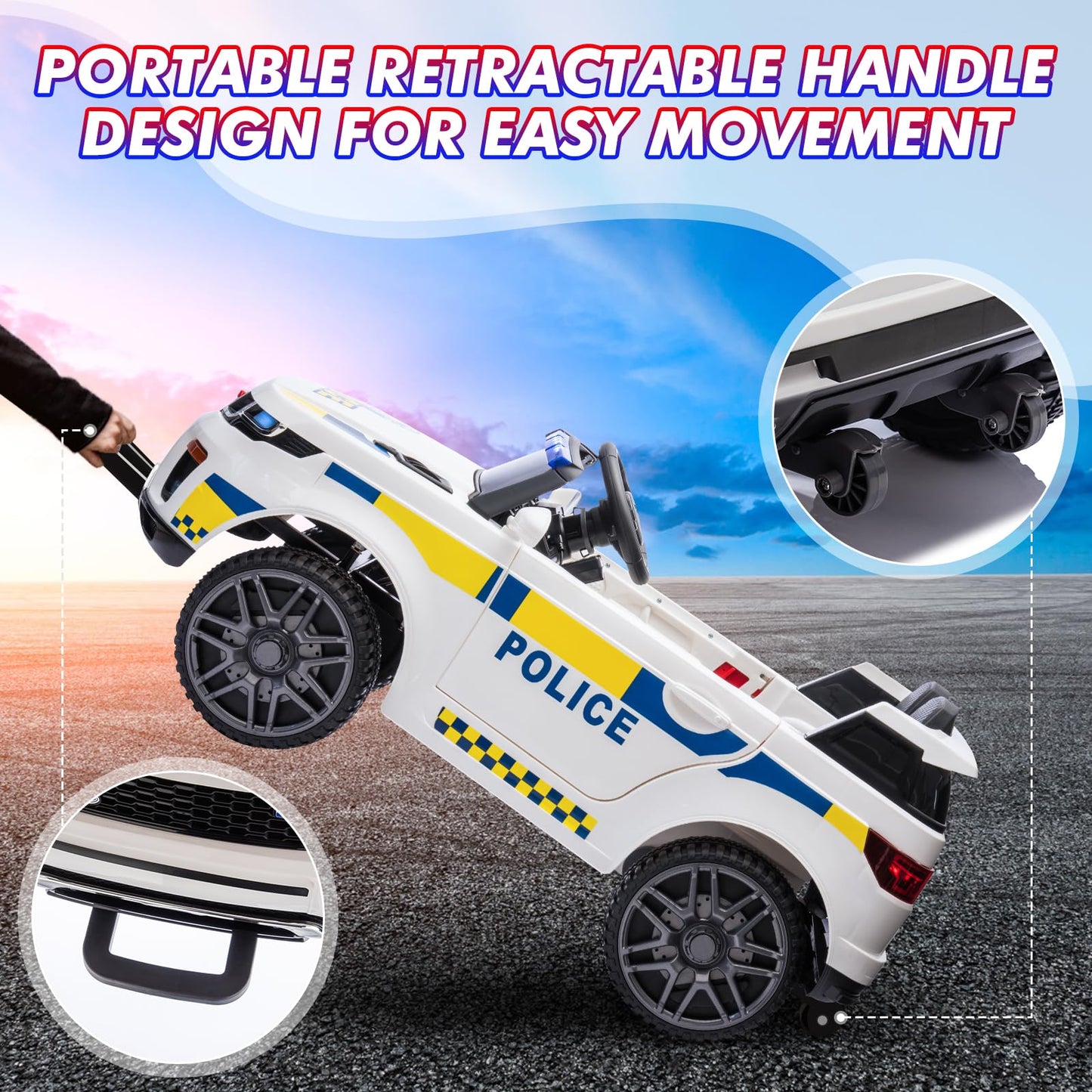 Garvee Ride - P Series: 12V Kids Ride On Police Car SUV Battery Operated Ride On Toy Toddlers Electric Cars with 2.4G Remote Control, LED Flashing Light, Megaphone, Spring Suspension, Handle, Music, White