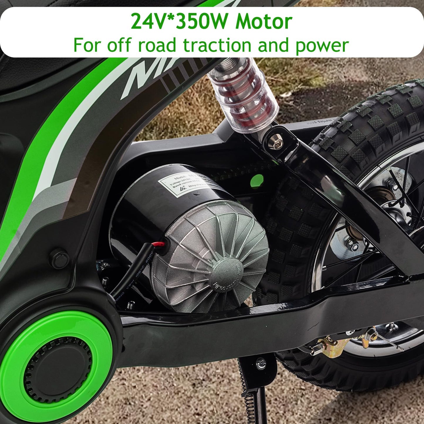 Garvee Ride - T Series: 24V-10A 350W Ride On Electric Dirt Bike For Kids Ages 13+, 14.29MPH, 3-Speed - Green-9