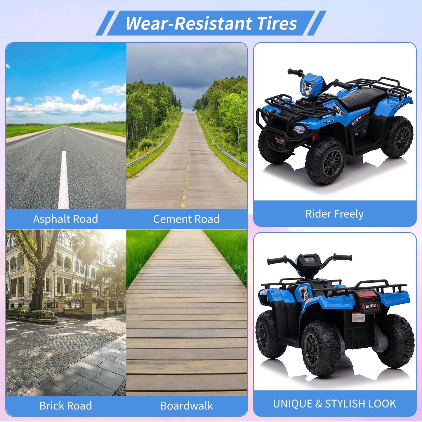 Garvee Ride - P Series: 12V Ride on ATV for Kids, Electric Vehicle for Toddlers,High/Low 2.2mph Safety Speed for Child, Forward/Backward,LED Light, Music,USB for Boys Girls Gift- Blue