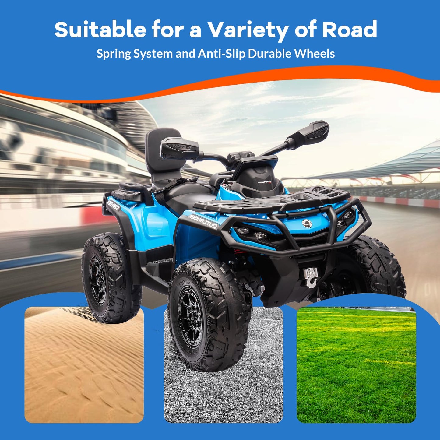 Garvee Ride - P Series: 12V Kids Ride On Electric Quad ATV, 2 Leather Seater ATV Car for Kids, 27V Kids Ride On Toys with LED Headlights, Bluetooth & Music, Adjusted Speeds 2-4 MPH, Ride On Toys for Kids 3-8,Blue