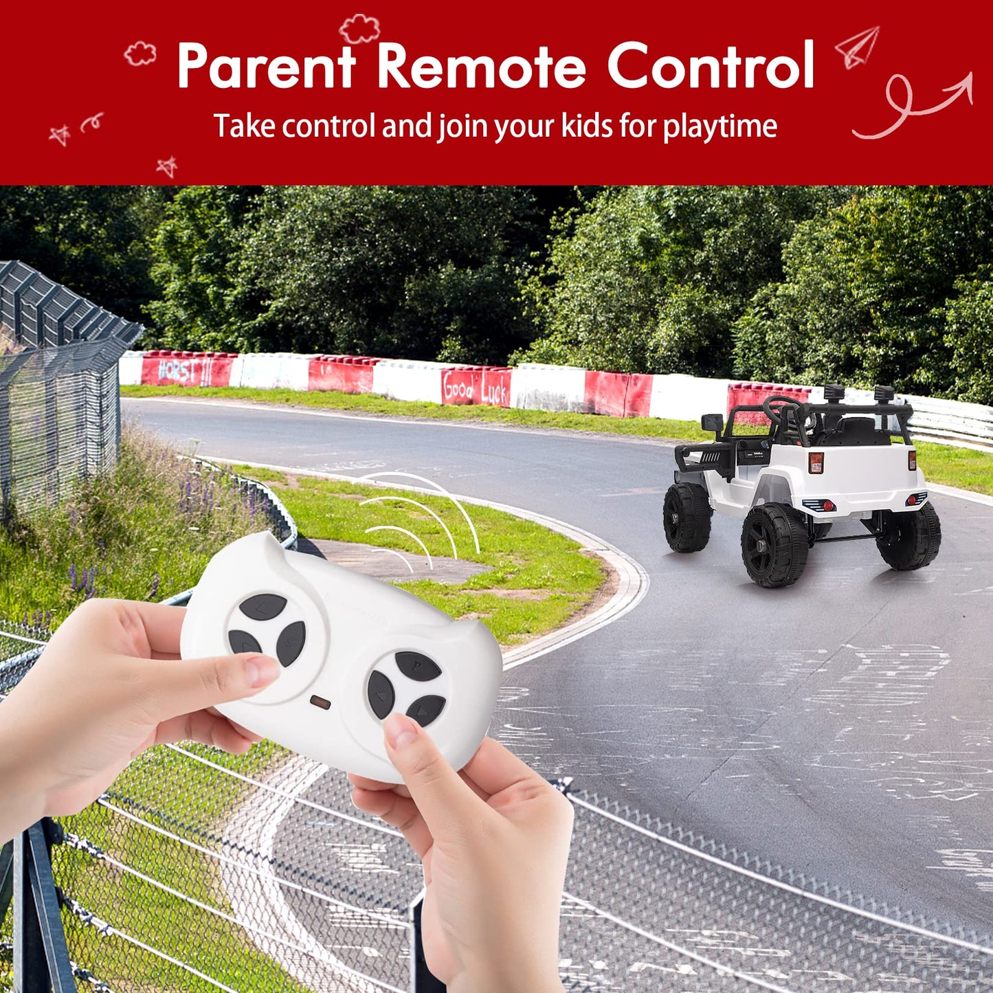 Garvee Ride - P Series: 12V Ride On Truck Car for kid : Remote Control, 3 Speeds, MP3 Music, Suspension, LED Lights,for 3+ Year Old - White
