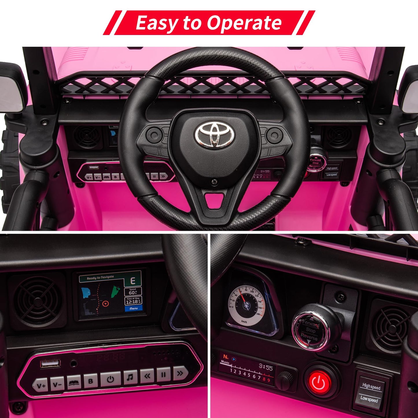 Garvee Ride - P Series: 12V Ride on Car for Kids, Licensed Toyota Ride on Truck, Battery Powered Electric Kids Car with Remote Control, Music, LED Lights, Suspension System, Double Doors, Safety Belt,Ride On Toy - Pink
