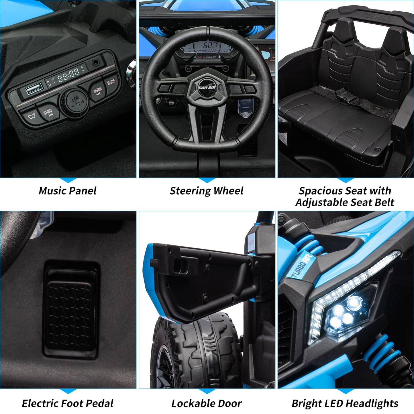 Garvee Ride - P Series: 12V Can-Am Ride-On UTV: Remote Control, Large Seat, Music, LED Lights, Spring Suspension, for Boys & Girls - Blue
