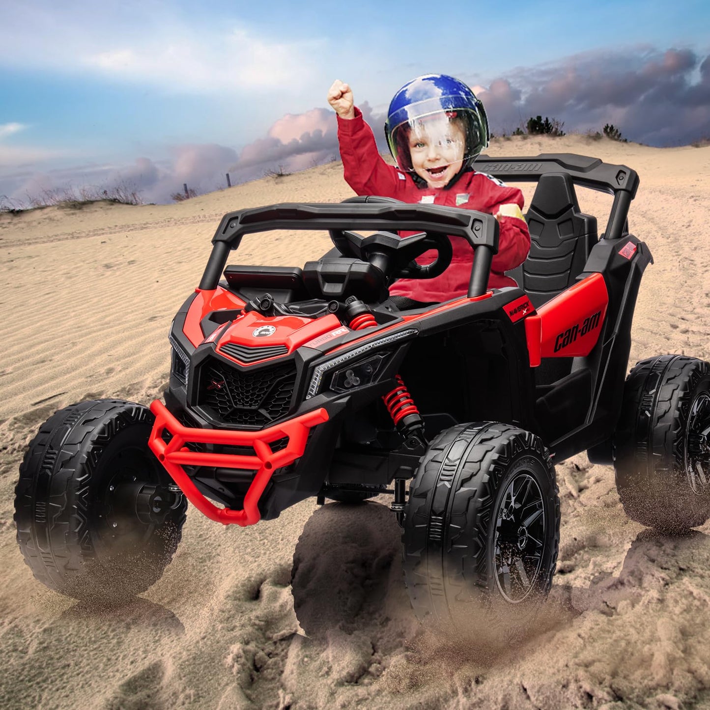 Garvee Ride - P Series: 12V Can-Am Ride-On UTV: Remote Control, Large Seat, Music, LED Lights, Spring Suspension, for Boys & Girls - Red