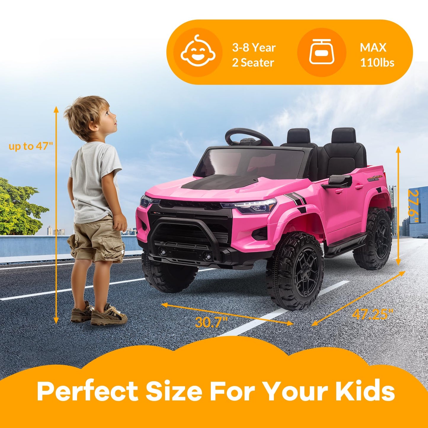Garvee Ride - P Series: 2 Seater Ride on Car Electric Vehicles w/Remote Control, 24V Battery, Dual Drive, LED Lights, Bluetooth, MP3, Kids Electric Vehicles with Spring Suspension, Pink