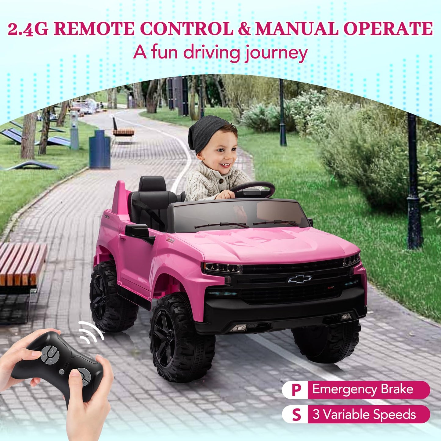 Garvee Ride - P Series: 24V 2-Seater Ride On Car For Kids For 3 - 8 years, Licensed Chevrolet Silverado - Pink