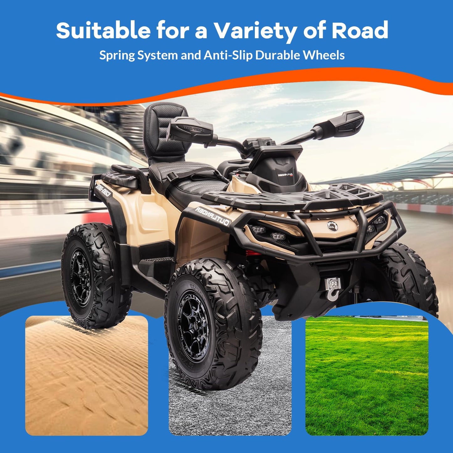 Garvee Ride - P Series: 12V Ride-On Toy Car for Toddlers, 4-Wheel Vehicle with 2-Seater, Remote Control, LED Lights, Music, and Spring Suspension, Electric Car for Kids, 2-4 Mph Safety Speed, Brown