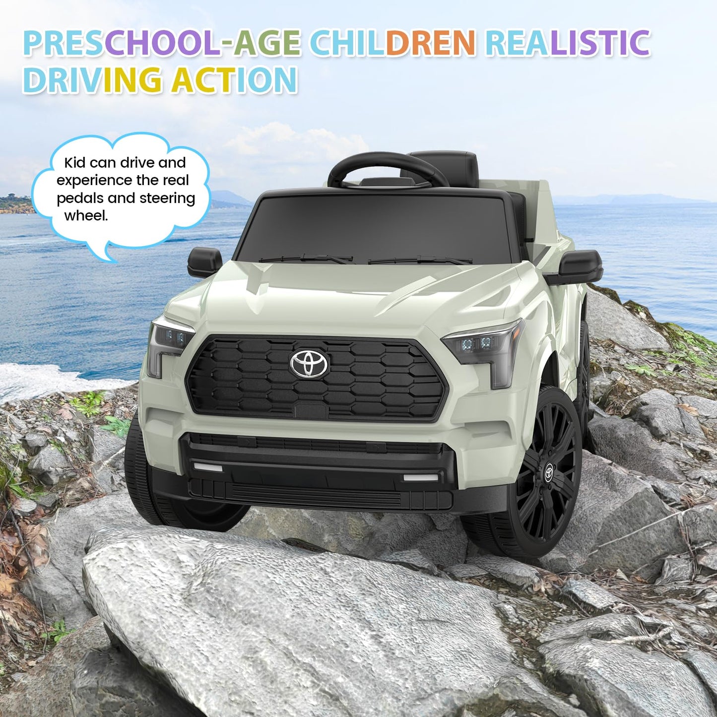 Garvee Ride on Truck Car, 12V Licensed Toyota Electric Cars for Kids, Ride on Toys with Remote Control, Spring Suspension, LED Lights, Bluetooth, 3 Speeds - Green
