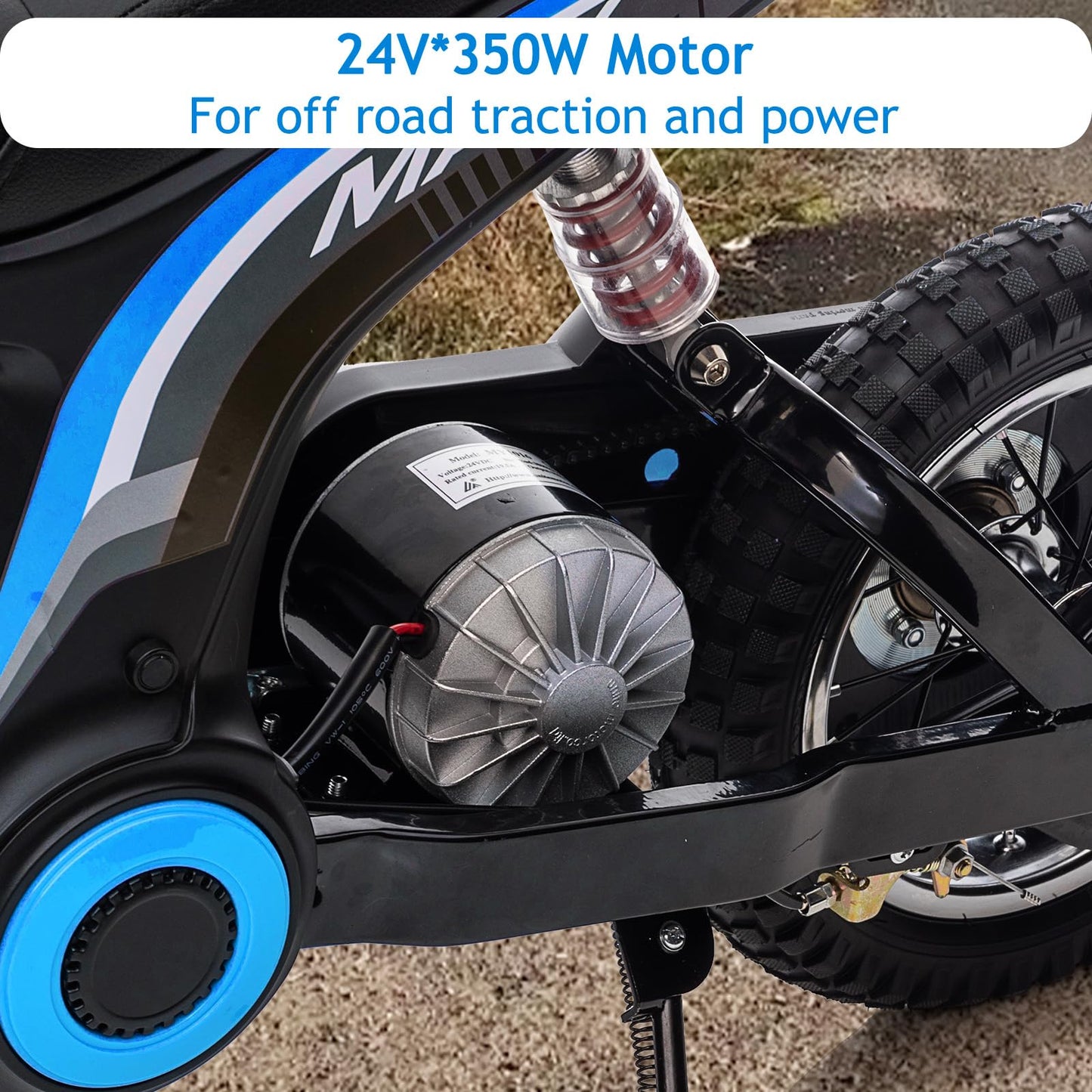 Garvee Ride - T Series: 24V-10A 350W Ride On Electric Dirt Bike For Kids Ages 13+, 14.29MPH, 3-Speed - Blue-7