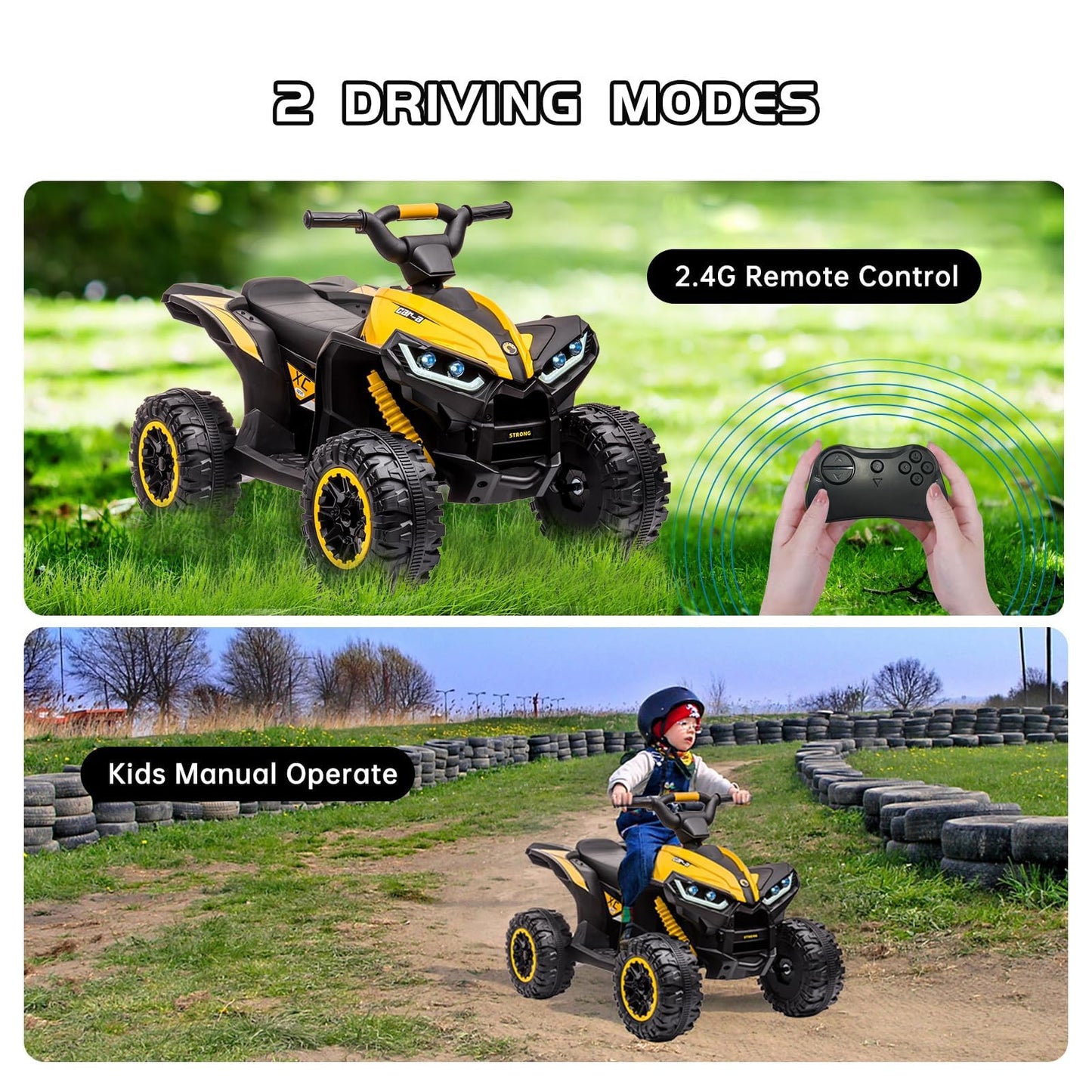 Garvee Ride - P Series: 12V Kids Quad ATV 4 Wheeler with Music, LED Lights for Boys & Girls - Yellow