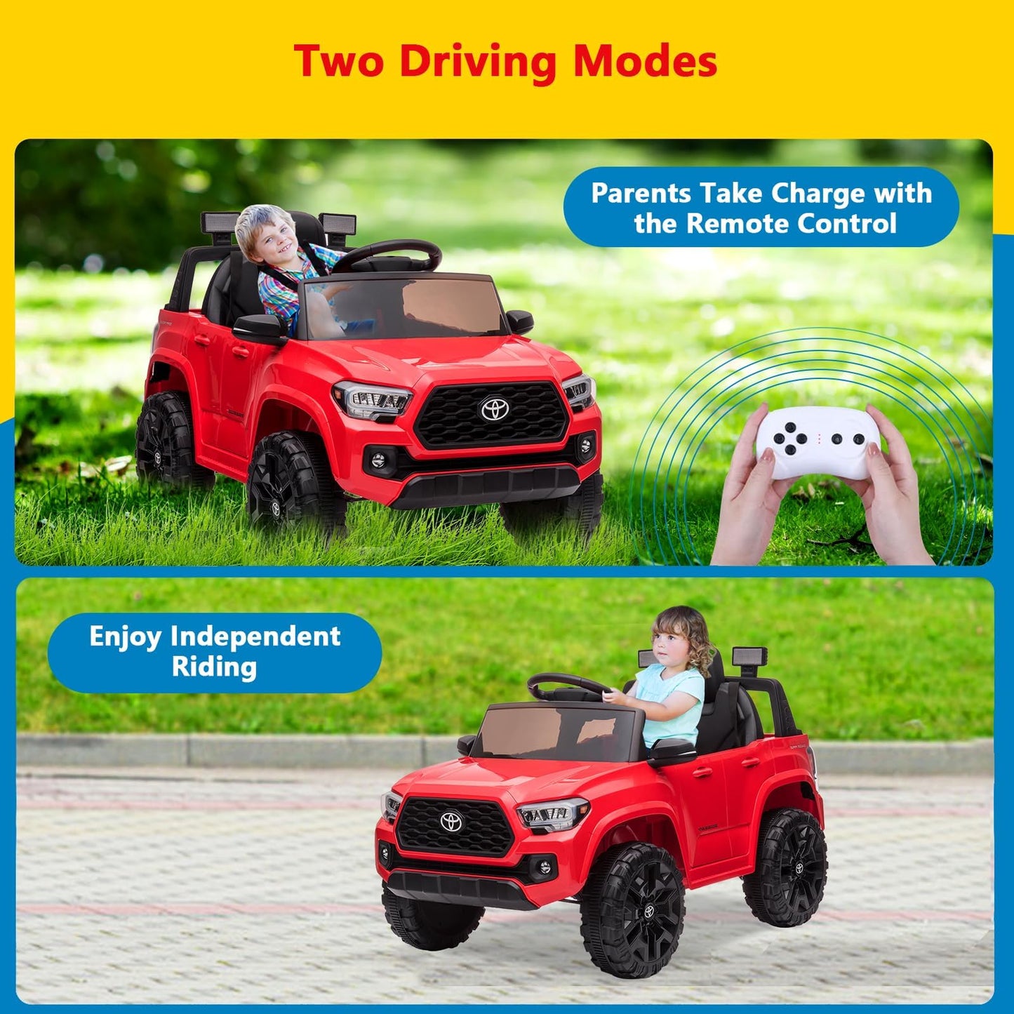 Garvee Ride - P Series: 12V Toyota Tacoma Kids Car, Spring Suspension, with LED Light - Red