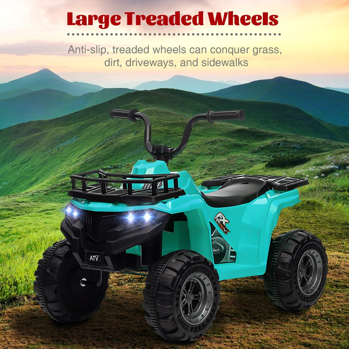 Garvee Ride - P Series: 12V Kids Ride On Electric Quad ATV, Ride Car Toy with Bluetooth Audio,High/Low Speed, LED Headlights, Battery Indicator & Radio Orange - Green