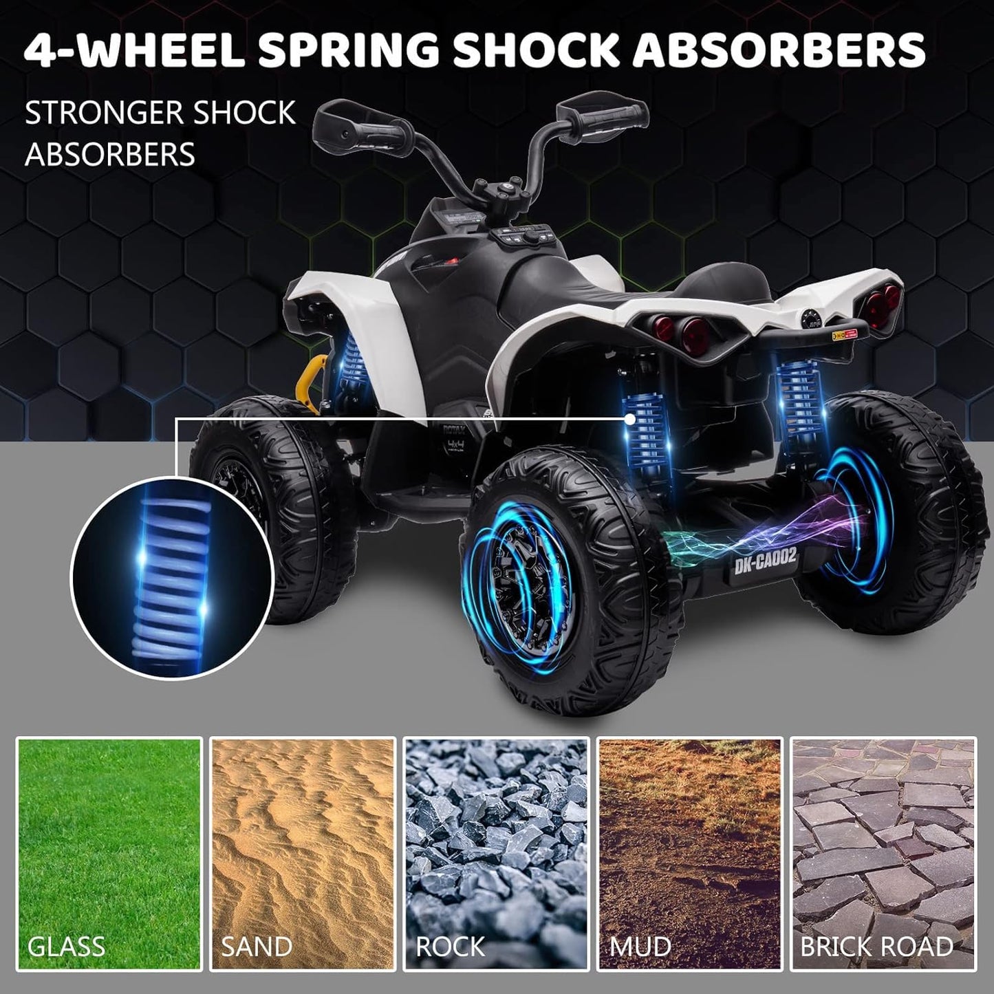 Garvee Ride - P Series: 12V Kids ATV: Can-Am Licensed, Dual Control, LED, Bluetooth, 5MPH, White