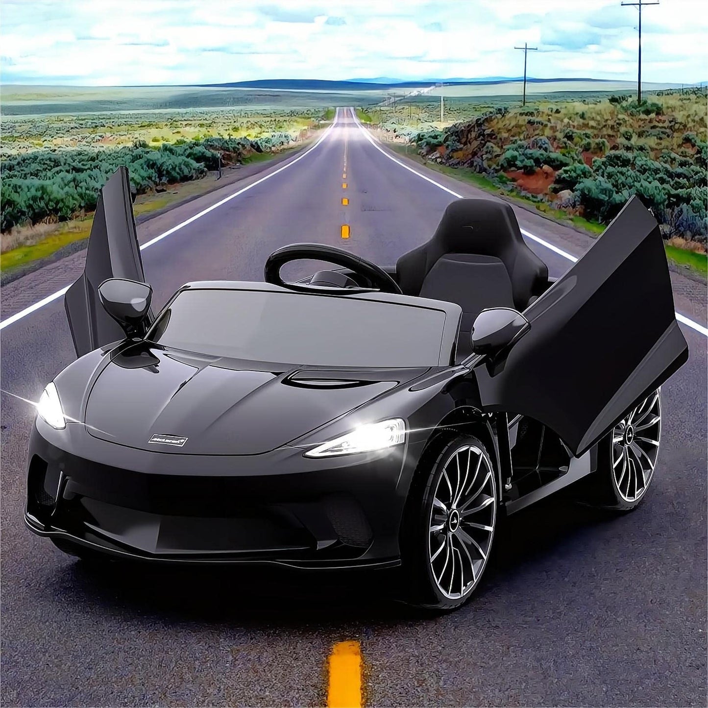 Garvee Ride - P Series: 12V Kids Ride on Car, Licensed Mclaren Battery Powered Electric Car with Remote Control, 3 Speeds, Bluetooth Music, Horn, LED Lights, 4-Wheel Ride on Toys - Black