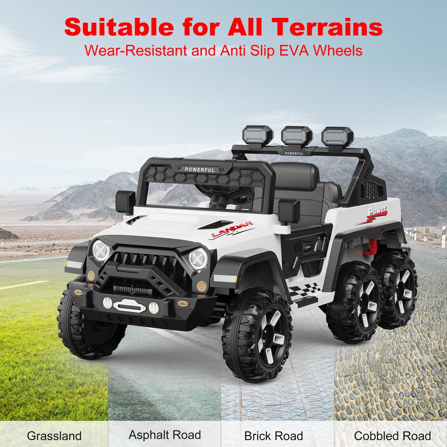 Garvee Ride - P Series: 24V 4WD Ride on Car Kids Ages 3-8, with 6 EVA Wheels, Battery Powered & Remote Control, 3 Adjustable Speeds, Soft Start, Battery Display, Music - White