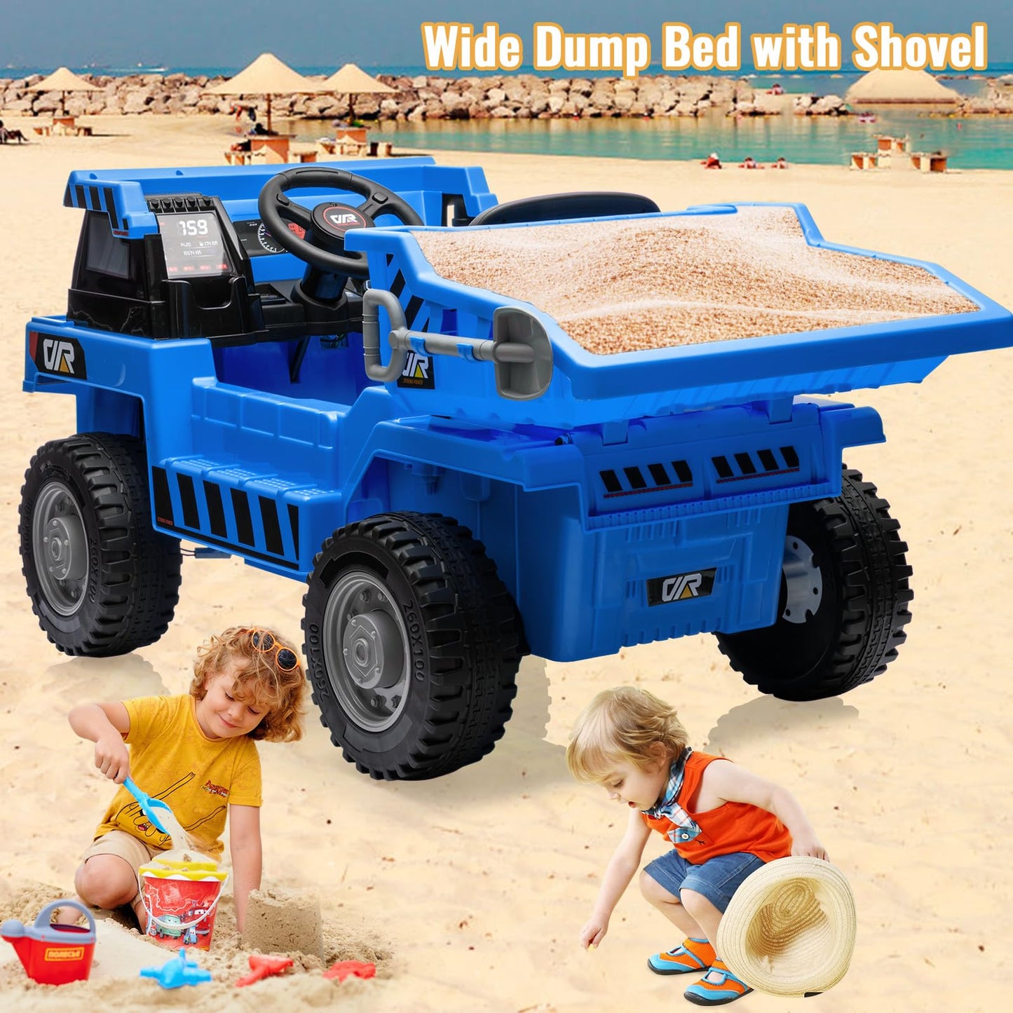 Garvee Ride - P Series: 4WD Ride On Car with Dump Truck, Electric Car for Kids with Remote Control, Toddler Car with Electric Dump Bed & Shovel, 2 Speeds,