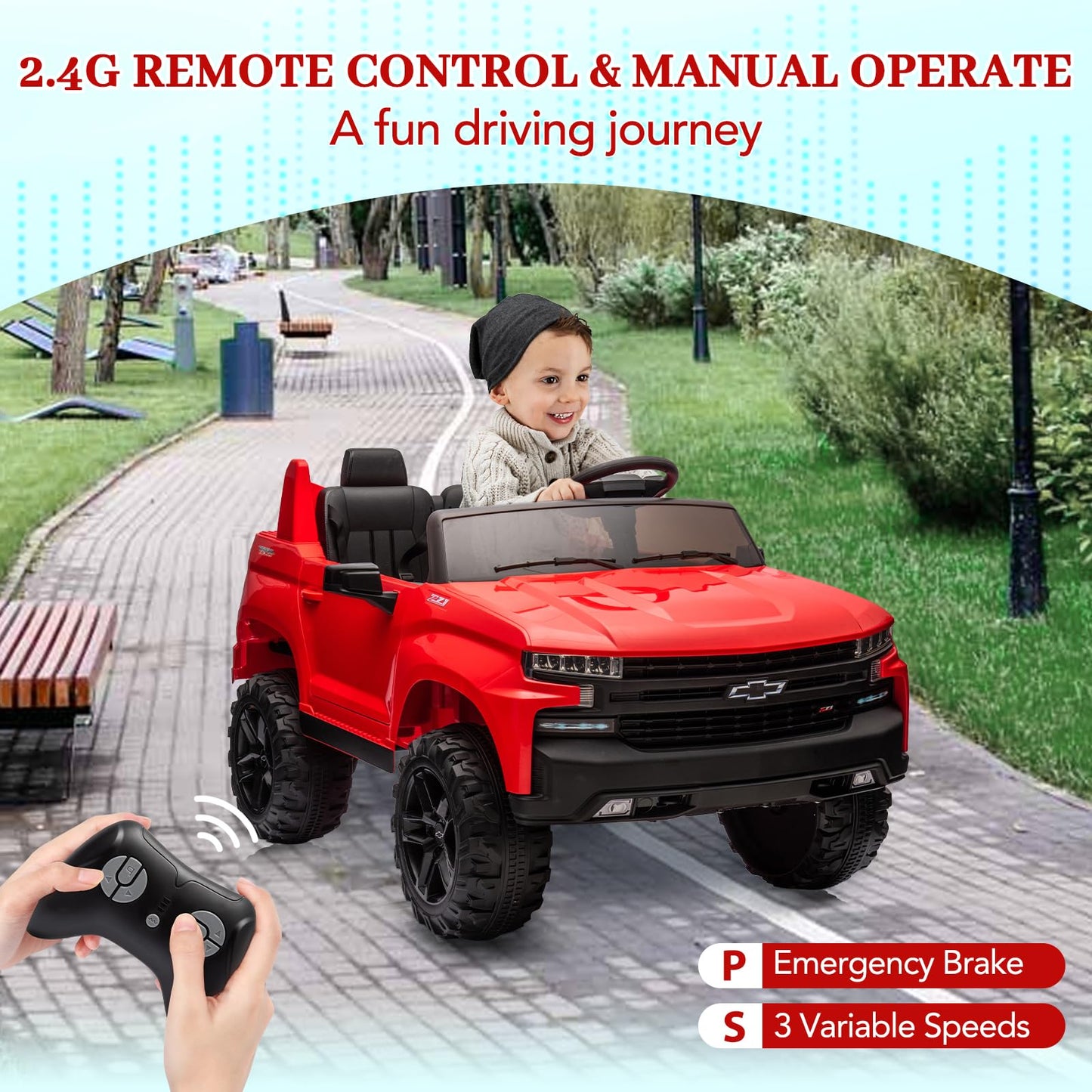 Garvee Ride - P Series: 24V 2-Seater Ride On Car For Kids For 3 - 8 years, Licensed Chevrolet Silverado - Red