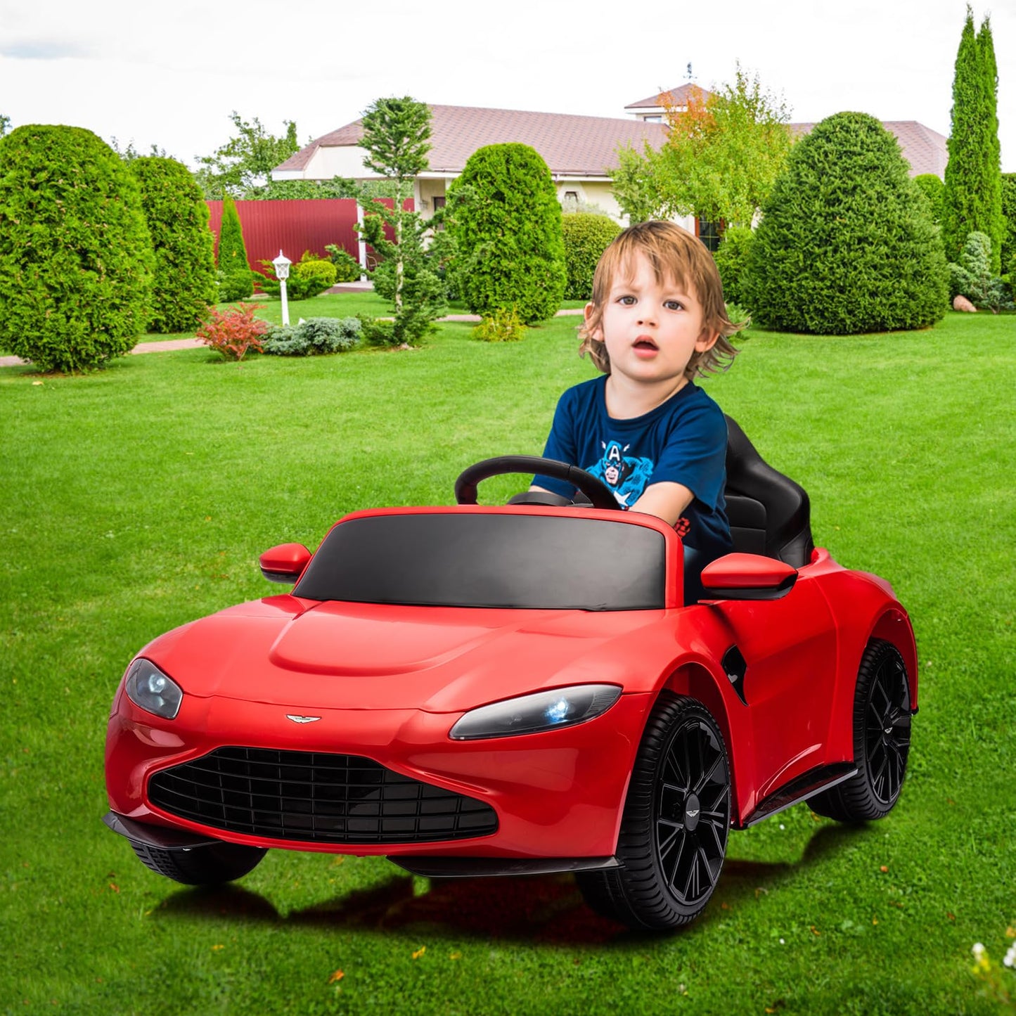 Garvee Ride - P Series: 12V Ride on Sports Car for Kids Licensed Aston Martin Battery Powered Car Toddles Ride on Toy with Remote Control, Horn, Soft Start, LED Lights, Music, USB, Electric Vehicle for Boys Girls (Red)