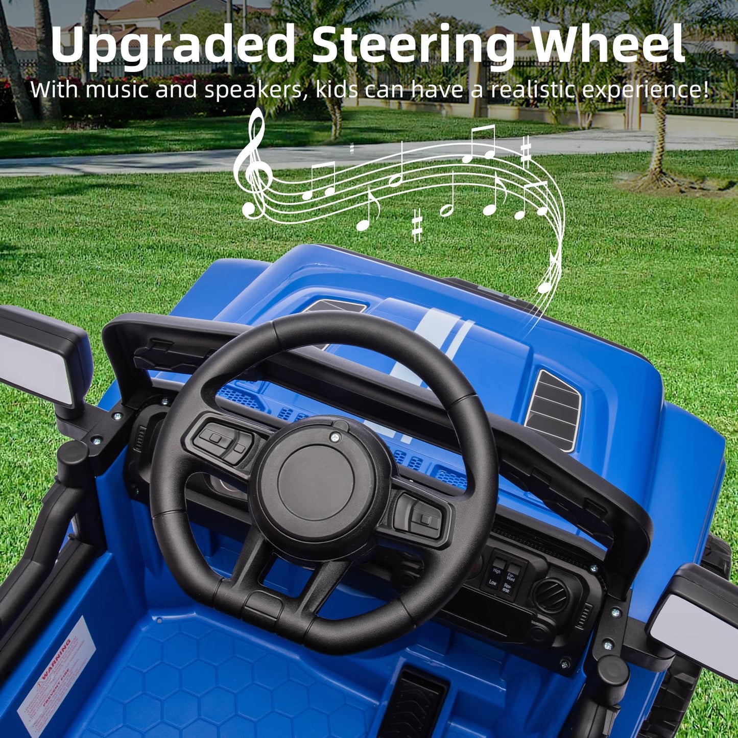 Garvee Ride - P Series: 12V Ride On Toy w/Parent Remote Control, Steering Wheel Music, 4-Wheel Spring Suspension, Led Lights, 2 Speeds, Kids Electric Vehicles for Age 3-5, Blue
