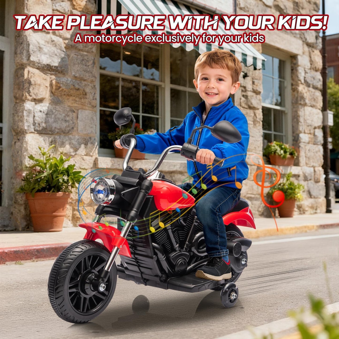 Garvee Ride - P Series: 12V Electric Motorcycle for Kids with Detachable Training Wheels, Soft Start, Reverse Function, Headlight, Horn, Music - Red, Toddler Ride-On Toy