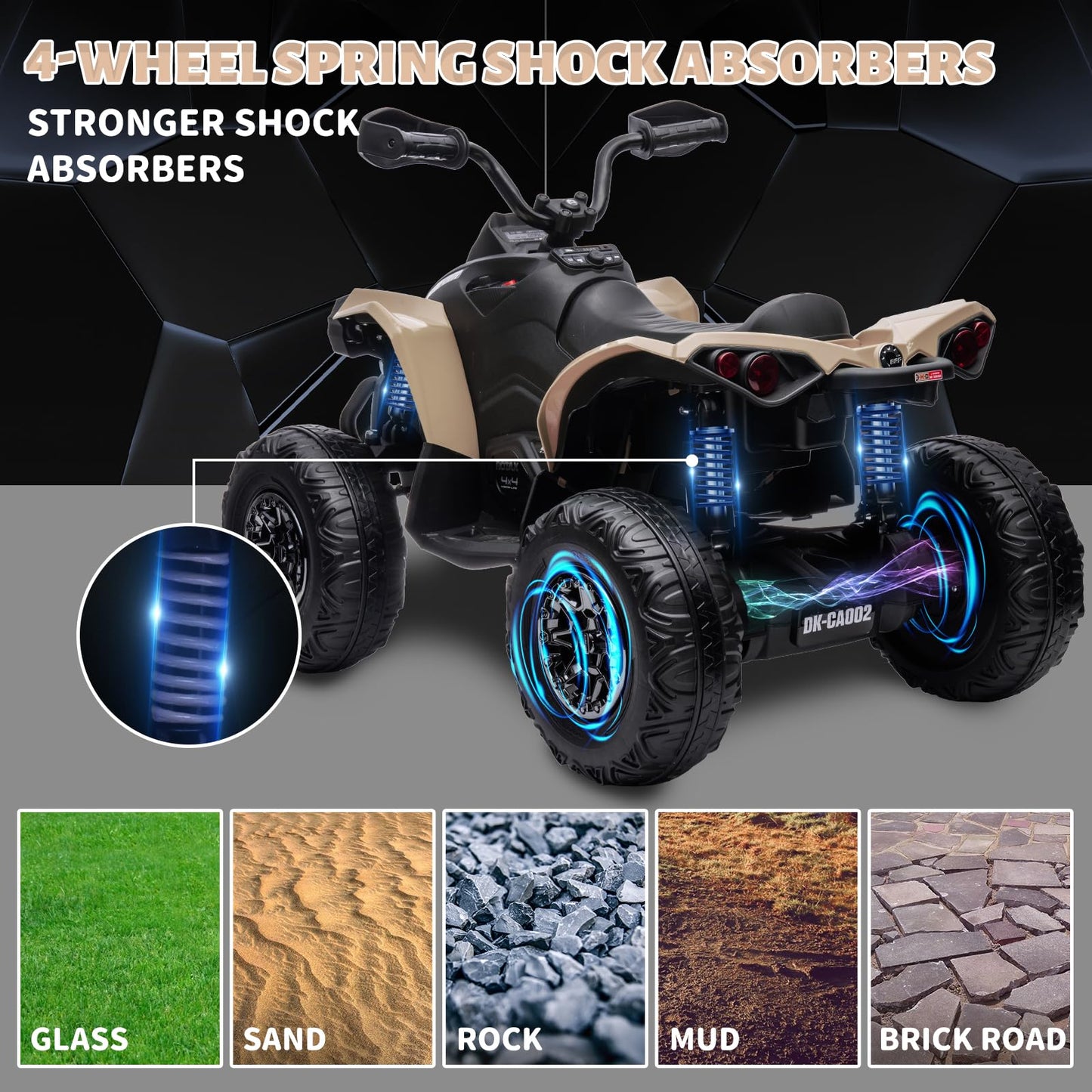 Garvee Ride - P Series: 12V Ride on Toy Car Bombardier Licensed BRP Can-am 4 Wheeler Quad Electric Vehicle, w/LED Lights, Spring Suspension, Bluetooth, Music, USB, Treaded Tires, White - Khaki