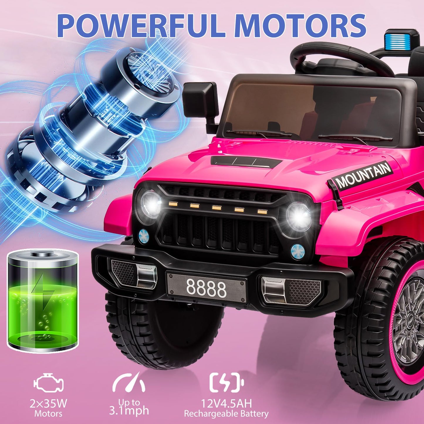 Garvee Ride - P Series: 12V Kids Ride-On Truck For Age 3+, Remote Control, LED, Music, 3 Speeds - Pink