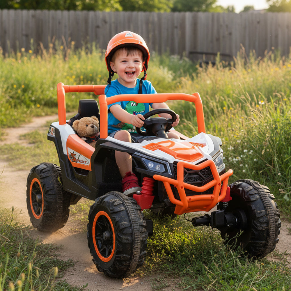 Garvee Ride - P Series: 2 Seater Ride on Car,12V Battery Powered Off-Road UTV Toy,Electric Car with Remote Control,Metal Frame,EVA Wheels,LED,Spring Suspension for 3-8 Boys&Girls - Orange
