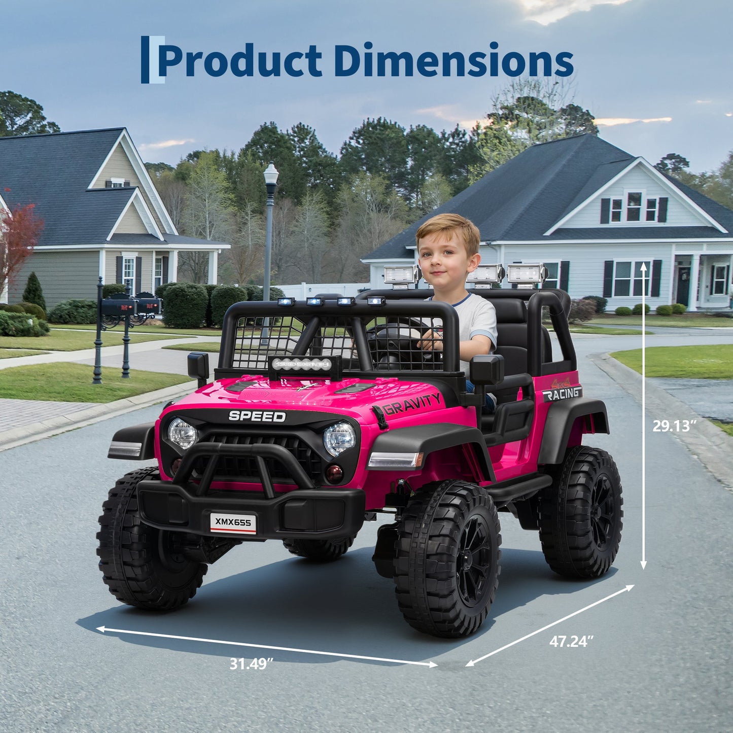 Garvee Ride - P Series: 2 Seater Ride On Car for Kids, 24V Electric Truck with Parent Remote Control, Spring Suspension, 2 Speeds, LED Headlight & Music Player, Kids Electric Vehicle for Aged 3-8 Years
