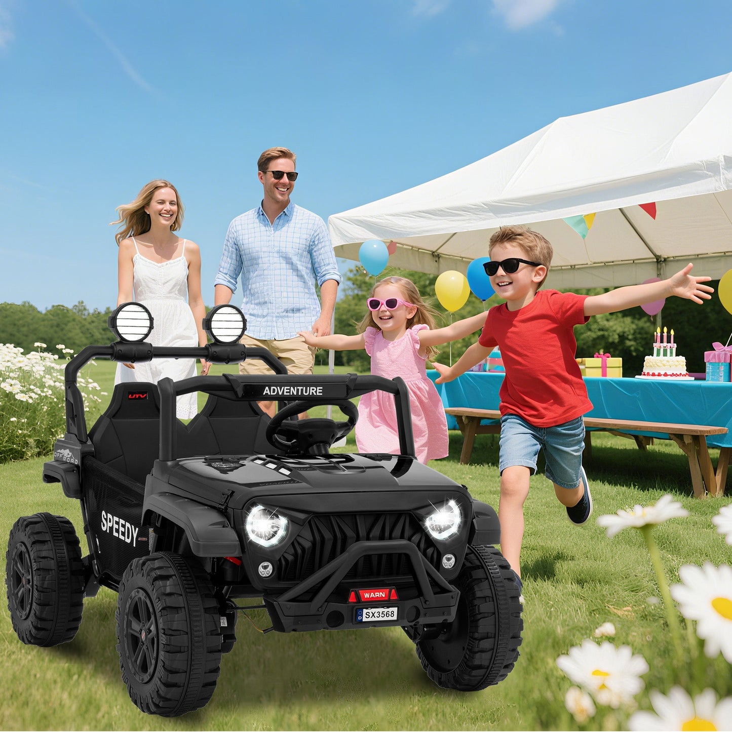 Garvee Ride P Series 24V Kids Toddler Ride On Truck 4WD 3 Speeds Large 7AH Battery Bluetooth MP3 Parent Safety Brake Red Outdoor Play - Black