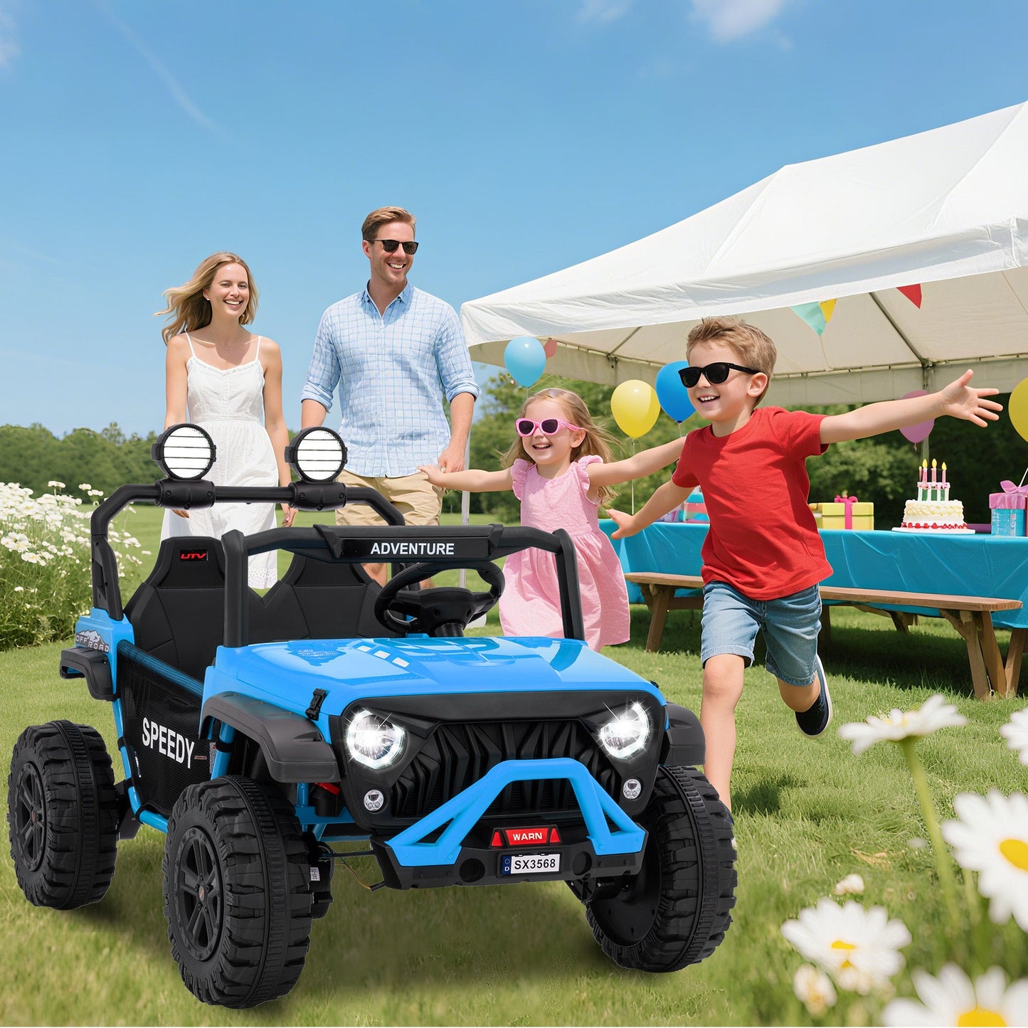 Garvee Ride P Series 24V Kids Toddler Ride On Truck 4WD 3 Speeds Large 7AH Battery Bluetooth MP3 Parent Safety Brake Red Outdoor Play - Blue