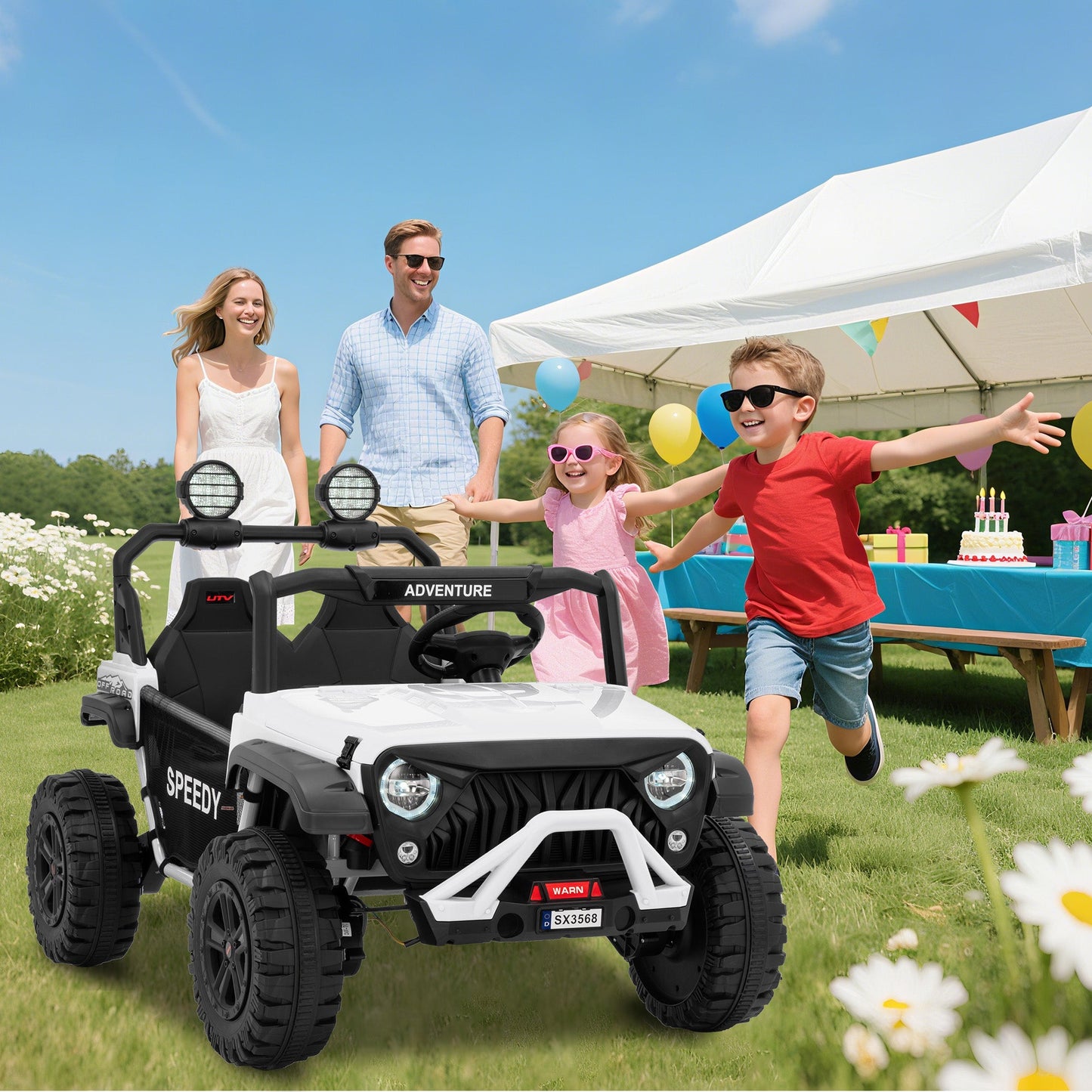 Garvee Ride P Series 24V Kids Toddler Ride On Truck 4WD 3 Speeds Large 7AH Battery Bluetooth MP3 Parent Safety Brake Red Outdoor Play - White