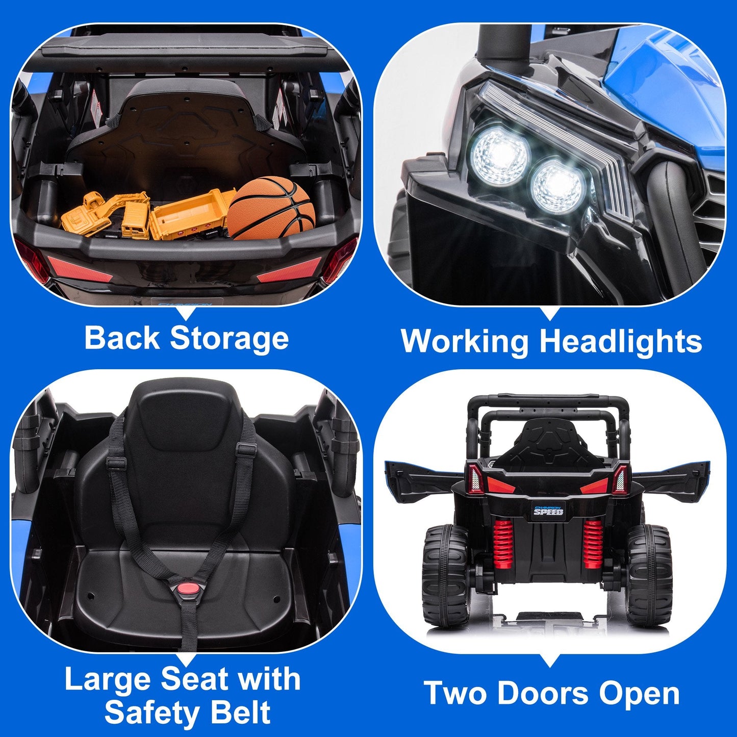 Garvee Ride - P Series: 12V Toy Electric Truck Utv with Large Wide Seat and Remote Control, Led Lights, Wireless Connection, Music, 2 Spring Suspension for 3-8 Boys & Girls