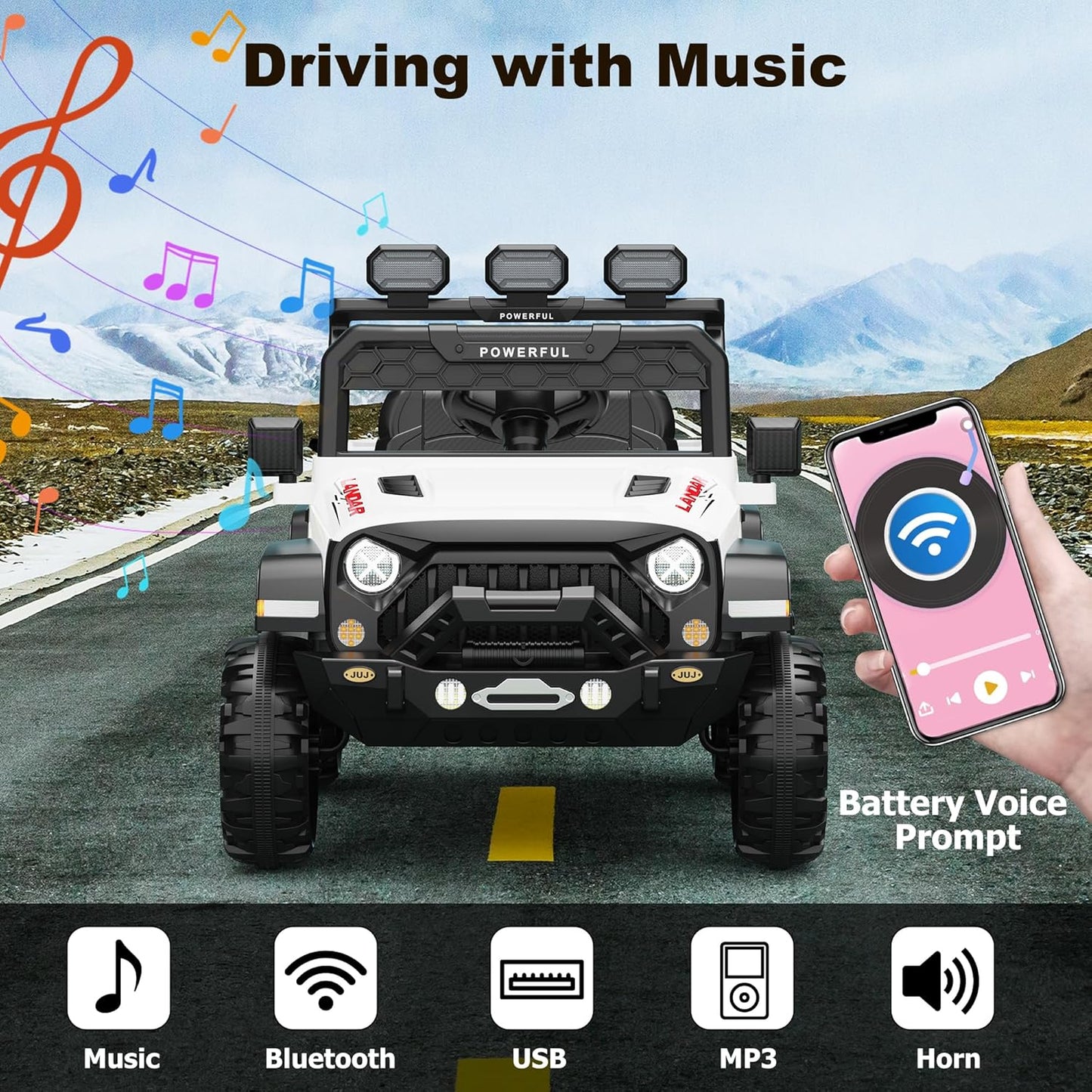 Garvee Ride - P Series: 3-6, Ride on Car with 2.4G Remote Control, 12V Battery Powered Electric Car for kids with 3 Adjustable Speeds, Soft Start, Battery Display, Music (Black)