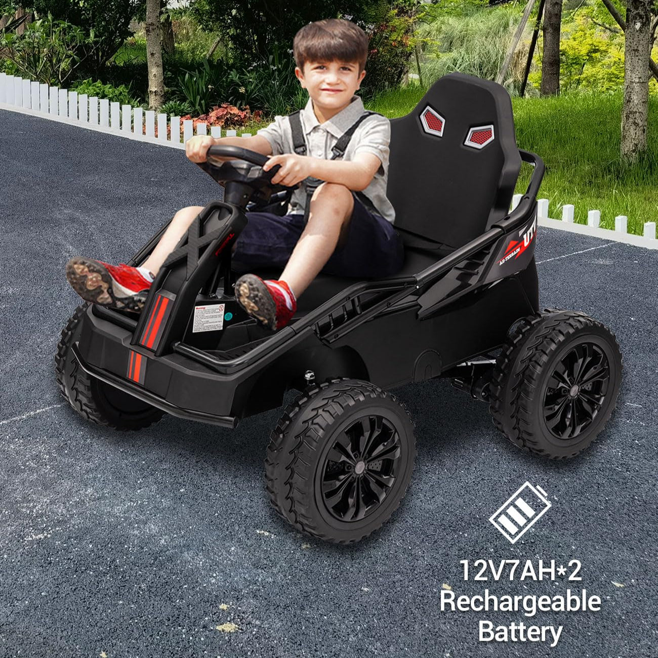 Garvee Ride - P Series: 24V Kids Electric Car with Parent Control, 200W 4x4 Ride On Toy for Big Kids, 4 Shock Absorbers, Metal Frame, 4 Wheeler ATV for Boys Girls Ages 3+, Black